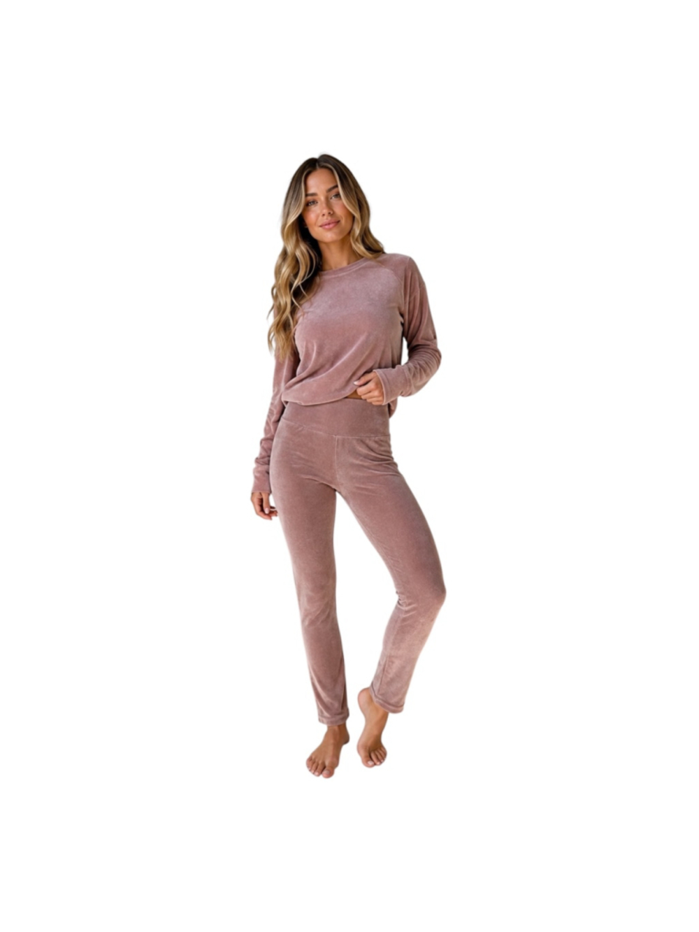 32 Degrees HEAT Dusty Rose Velour Velvet Lounge Set Top & Leggings Large